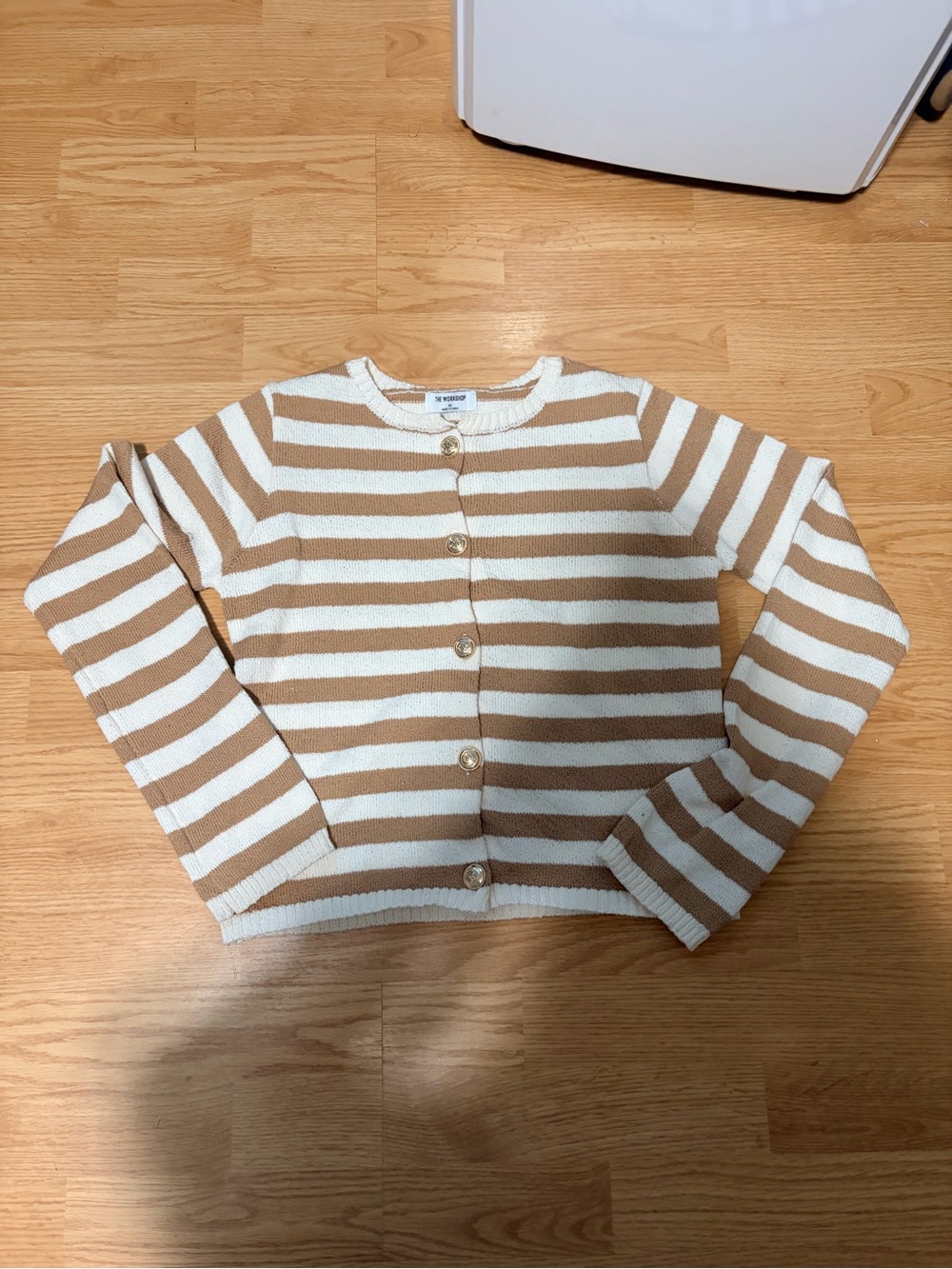 Workshop Republic Clothing Cream and Tan Striped Button Cardigan